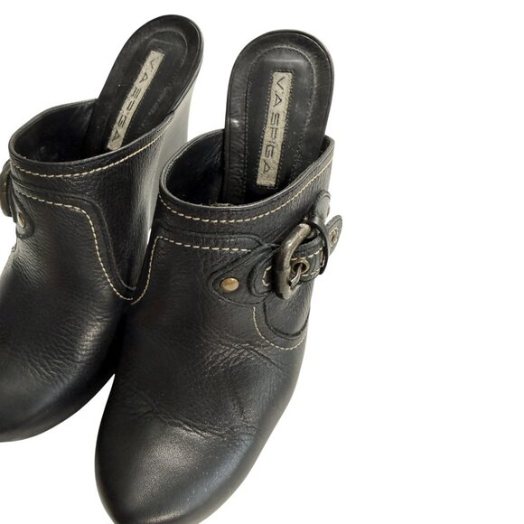 Via Spiga Black Leather Wedge High Heel Mules – Size 6M - Picture 4 of 11